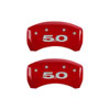 MGP 10198SM50RD | 4 Caliper Covers Engraved Front Mustang Engraved Rear 50 Red finish silver ch; 2010-2014 Alternate Image 2