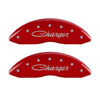 MGP 12005SCHSRD | 4 Caliper Covers Engraved Front & Rear Cursive/Charger Red finish silver ch; 2009-2010 Alternate Image 1