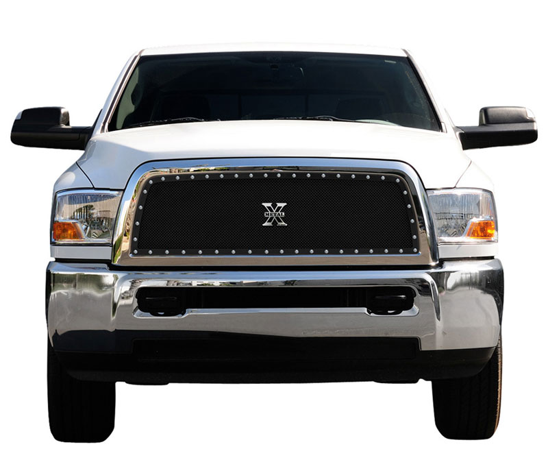 T-Rex 6714511 | Dodge Ram 3500 2500Pick Up / - X-METAL Series - Studded Main Grille - Custom 1 Pc Full Opening (Requires Cutting center Bars) - ALL Black; 2500; 2010-2012