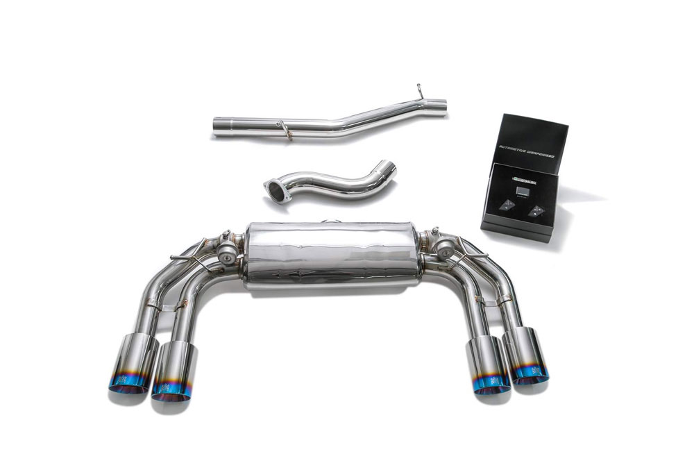 Armytrix VW7R2-QS38B | ARMYTRIX Stainless Steel Valvetronic Catback Exhaust System Volkswagen Golf with Quad Blue Tips; 2016-2019