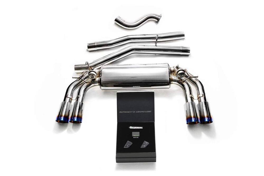 Armytrix VWG7R-QS11B | ARMYTRIX Stainless Steel Valvetronic Catback Exhaust System Volkswagen Golf with Quad Blue Tips; 2013-2016