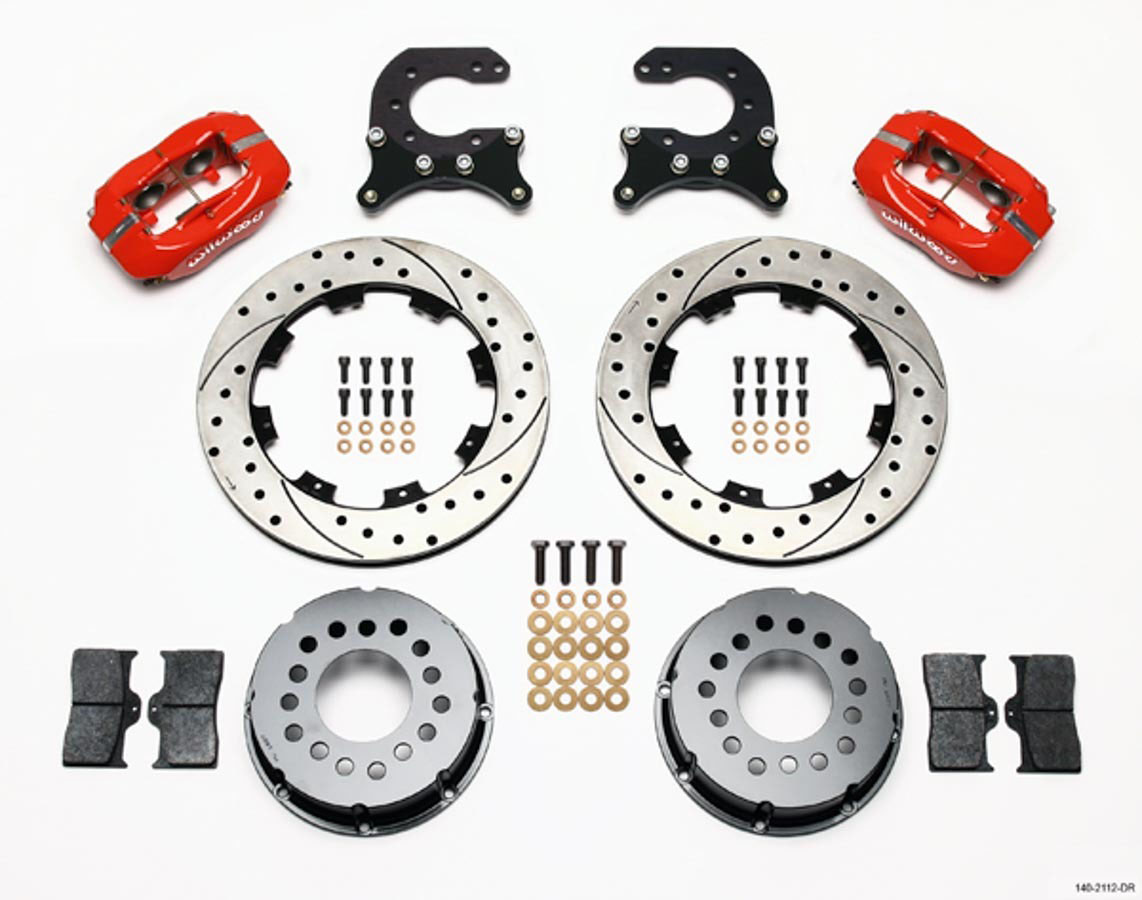 Wilwood 140-2112-dr | Forged Dynalite P/S Rear Kit Drilled Red Chev 12 Bolt w C-Clips